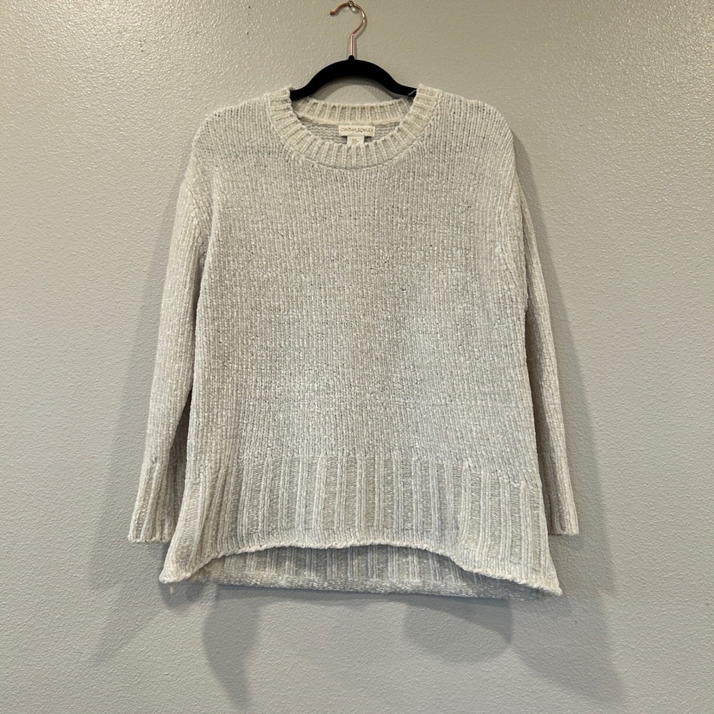 Cynthia Rowley‎ Cream Chenille Knit Sweater Crew Neck High-Low Women's Medium